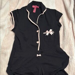 Betsey Johnson Black and Pink Pajama Top with Bow Detail